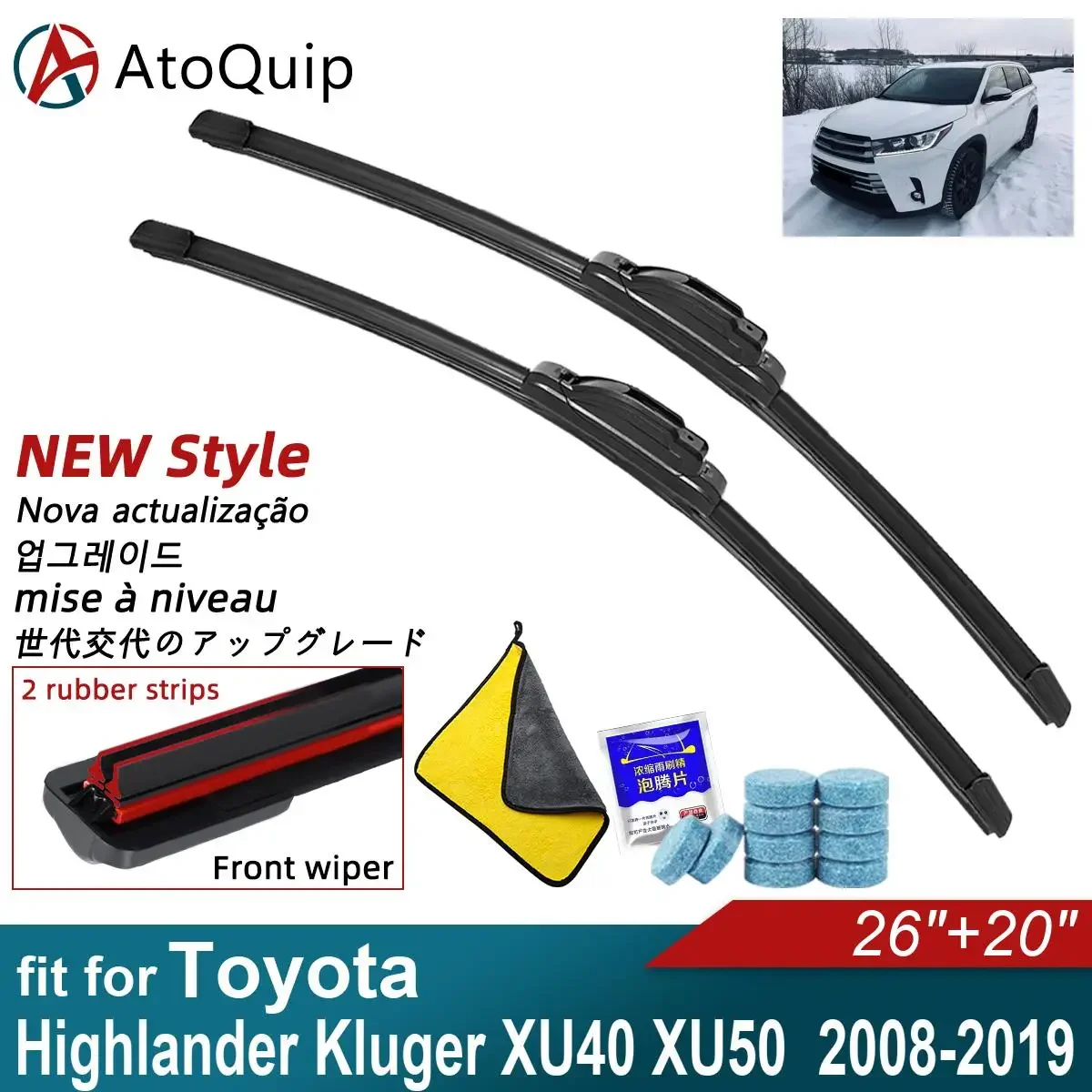 Double Rubber Car Wiper Blades for 2008-2019 Toyota Highlander Kluger XU40 XU50 Front Rear Windscreen Windshield Car