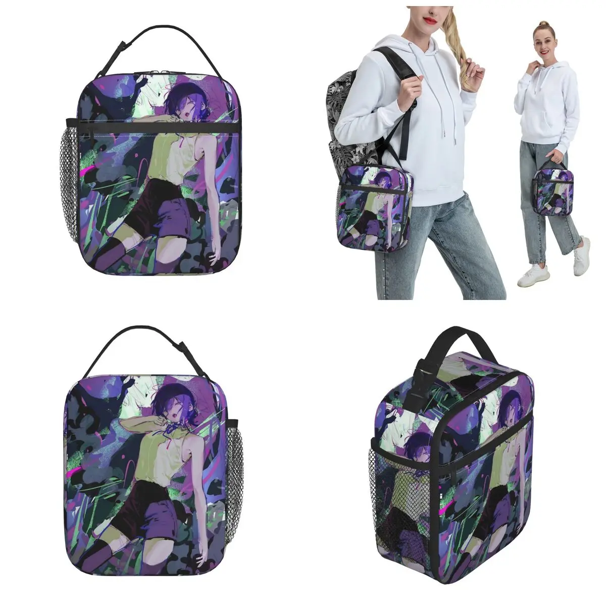 Reze فيلم بالمنشار رجل مانغا معزول أكياس الغداء قدرة عالية قابلة لإعادة الاستخدام حقيبة حرارية علب الاغذية حمل الشاطئ نزهة فتاة صبي #5