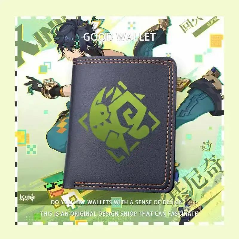 

2025 Game Women Card Holders Coin Student Kinich Genshin Impact Cartoon Short Wallet PU Leather Unisex Purse Men's Wallets