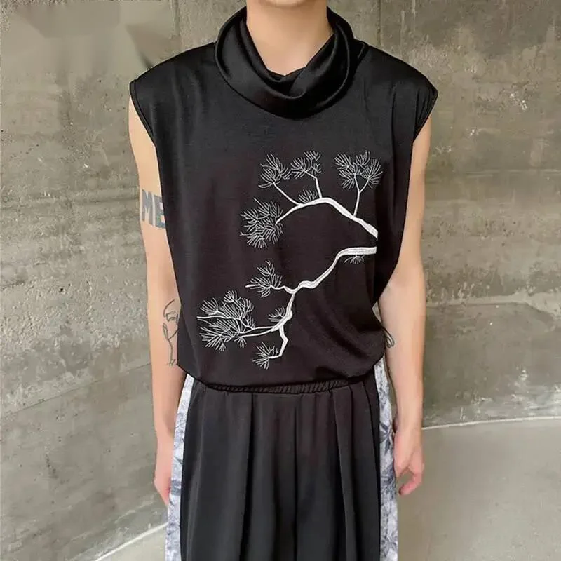 Summer New Chinese Style Embroidery Sleeveless Top Stacked Collar Black Tank Tops Niche Trendy New Clothing I5JB