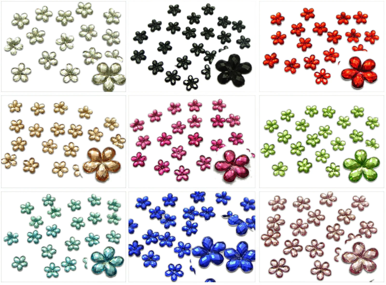 500 Mixed Color Acrylic Flatback Faceted Flower Rhinestone Gems 8mm