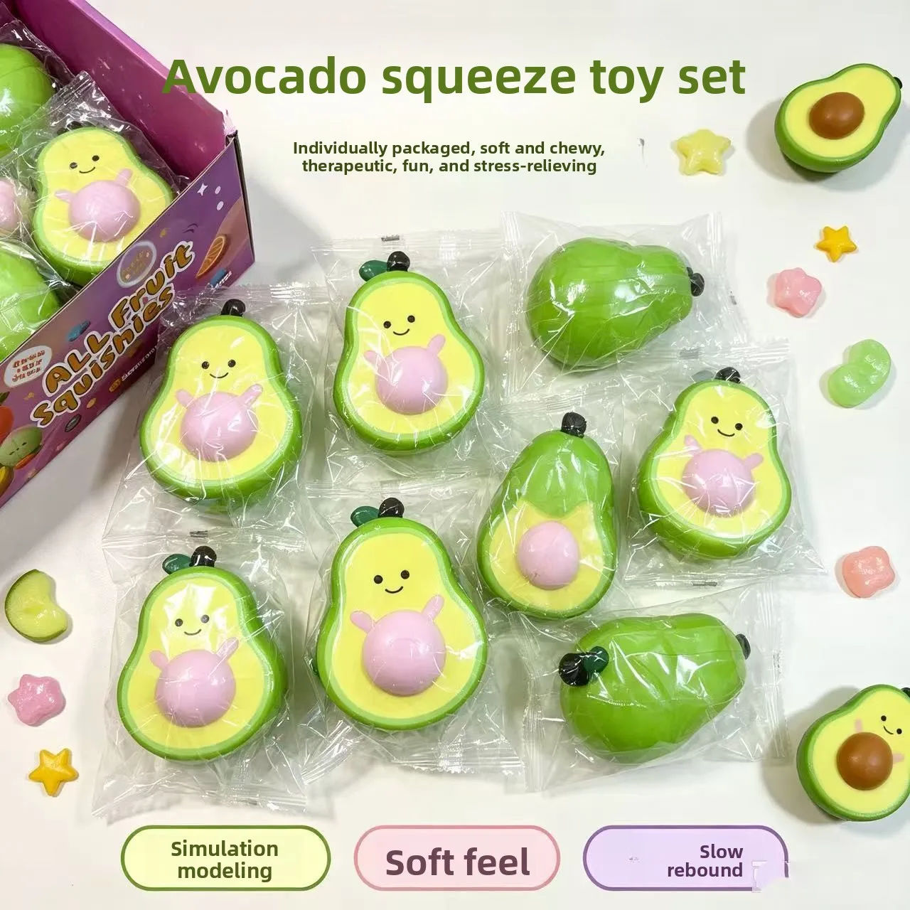 Funny Face Avocado Slow Rising Squishy Toy, Aesthetic Squeeze Stress Relief Decompression Fidget Toy