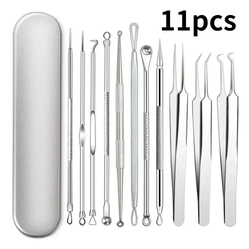 1/11 Stuks Acne Puistjes Comedondrukker Clip Ultrafijne Pincet Zwarte Stippen Mee-eter Extractor Acne Naald gezichtsreiniger Huid