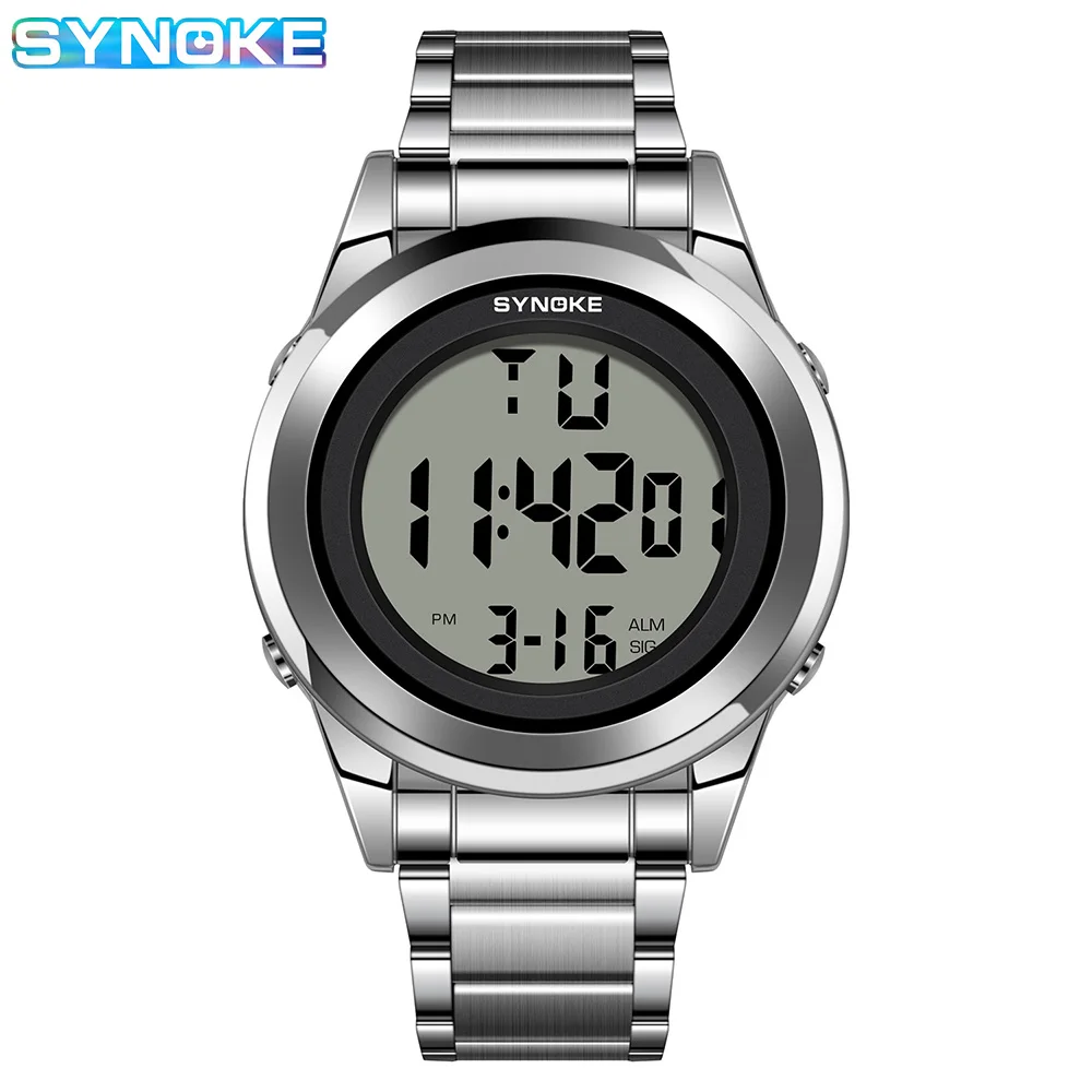 New ModelsTop Luxury Stainless Steel Strap Sport Watches Mens Waterproof Back Light Digital Wristwatch Male Alarm