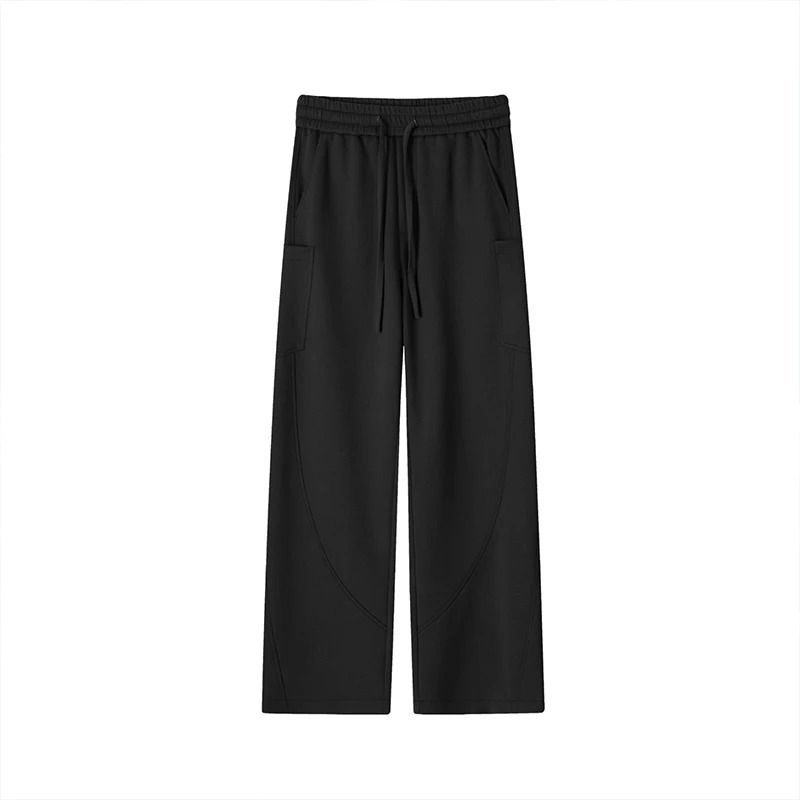 Men's Curved Pants Spring Autumn Fashion Solid Color Breathable Cotton Blend Large Pocket Casual Trousers Urban Wear Streetwear