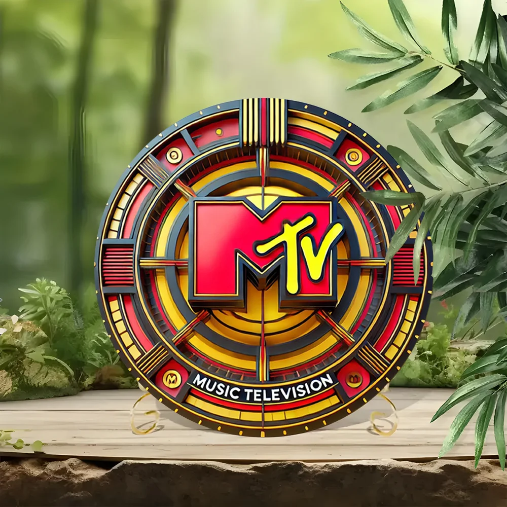 Retro MTV Round Metal Wall Tin Sign, 2D Flat Print Wall Plaque Signs Iron Crafts Billboard,perfect for Garage Home Wall Decor