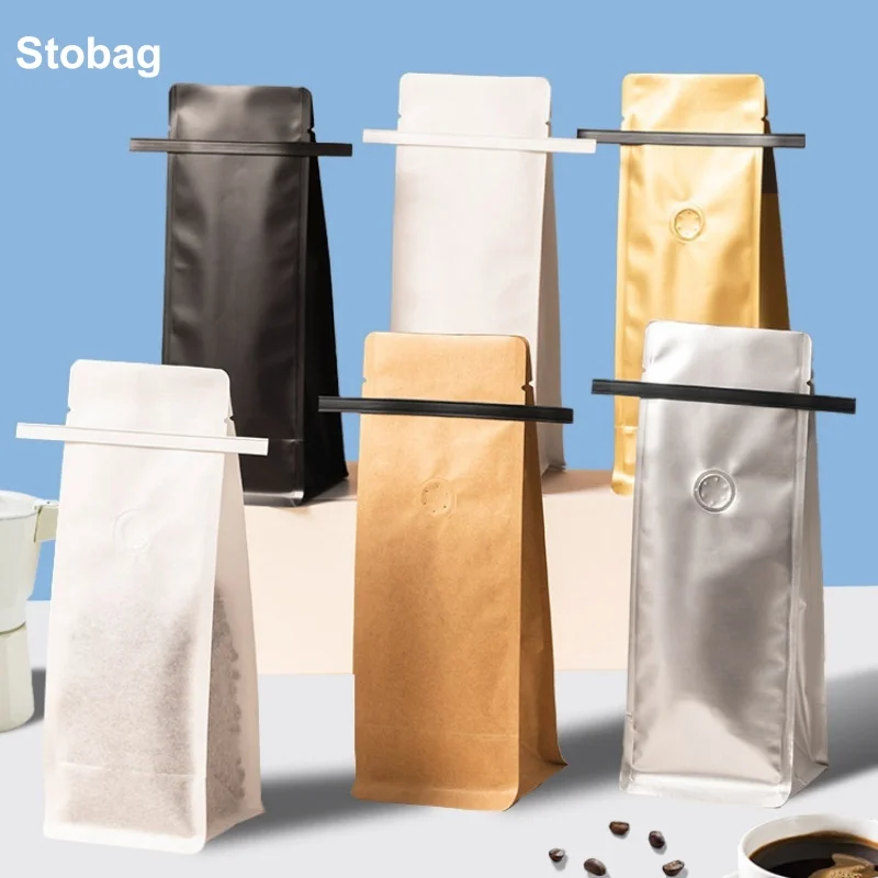 

StoBag 50 шт., пакеты для кофейных зерен, упаковка с/без клапана, алюминиевая фольга, термосваривание для пищевых порошков, чайных орехов, пакеты для хранения