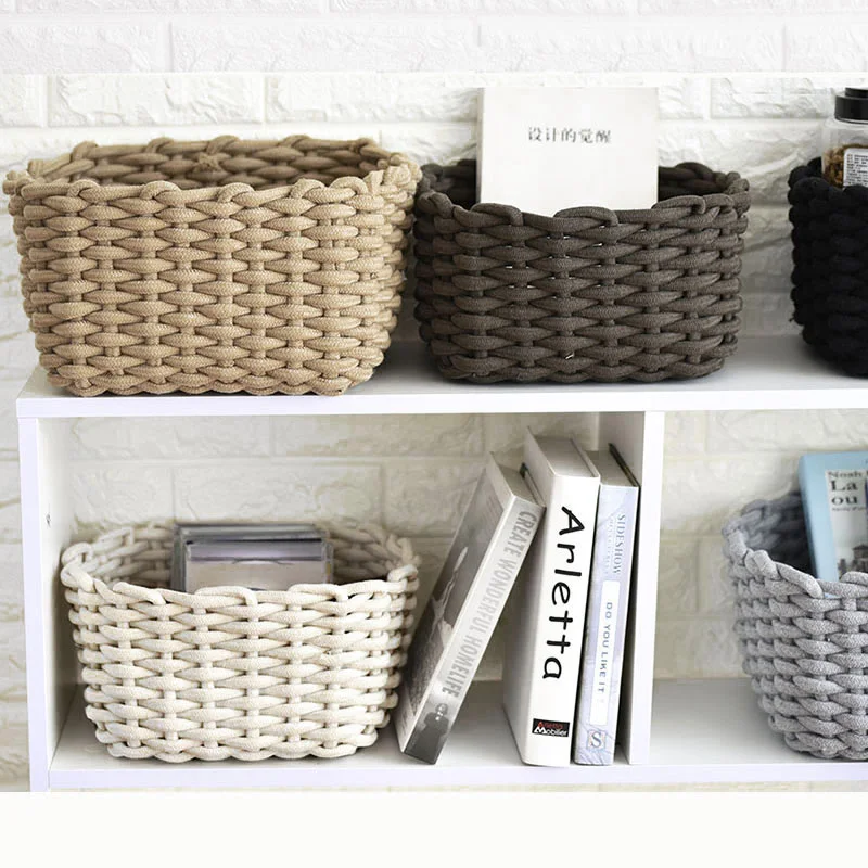 

Nordic ins coarse cotton rope woven basket storage desktop cosmetics sundries living room entrance