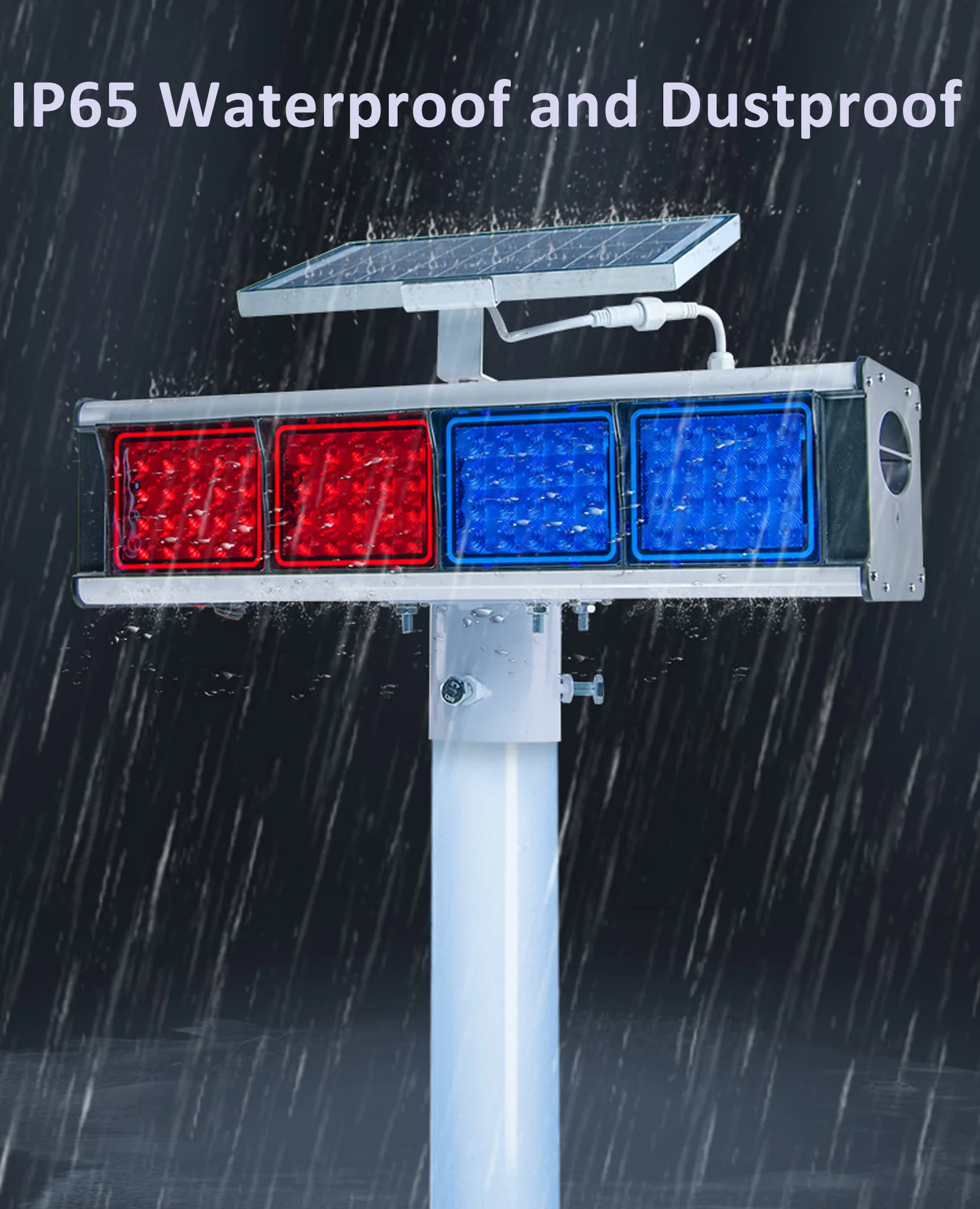 Solar LED Red and Blue Double-sided Strobe Light Waterproof Outdoor Security Alarm Lights with Photoelectric Switch HXA-X01