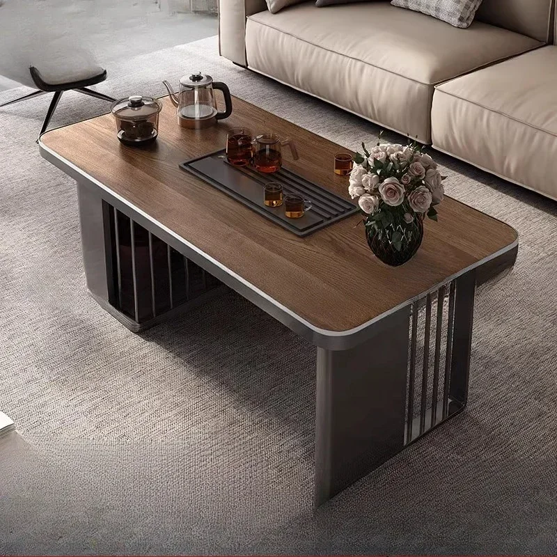 Luxury Rock Slab Tea Table Light Wood Grain Multi Functional