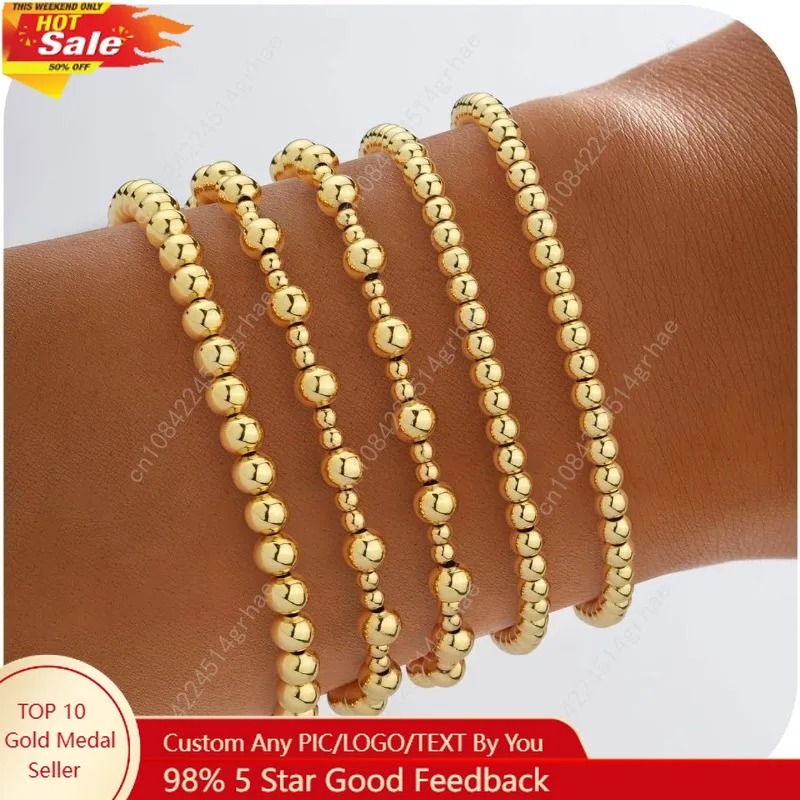 

Howoo 18K Gold Plated Bracelets for Women Beaded Bracelets Stack Stretch Bead Ball Jewelry for Women Trendy