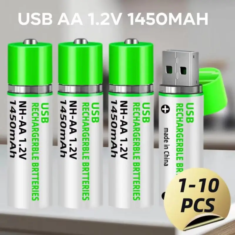 2024 NEW 1-10PCS BATTERY Best Price for 2Pcs AA Battery Nimh AA 1.2V 1450MAH Rechargeable Li-ion USB AA 1450 with Colorful Card