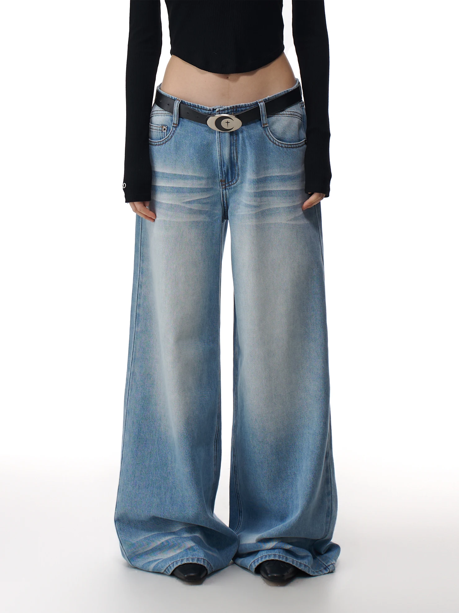 

American Sle Low Waist Wide Leg Jeans Women Loose Fit Slimming Floor Length Pants Spring New Arrival Casual Cotton Denim