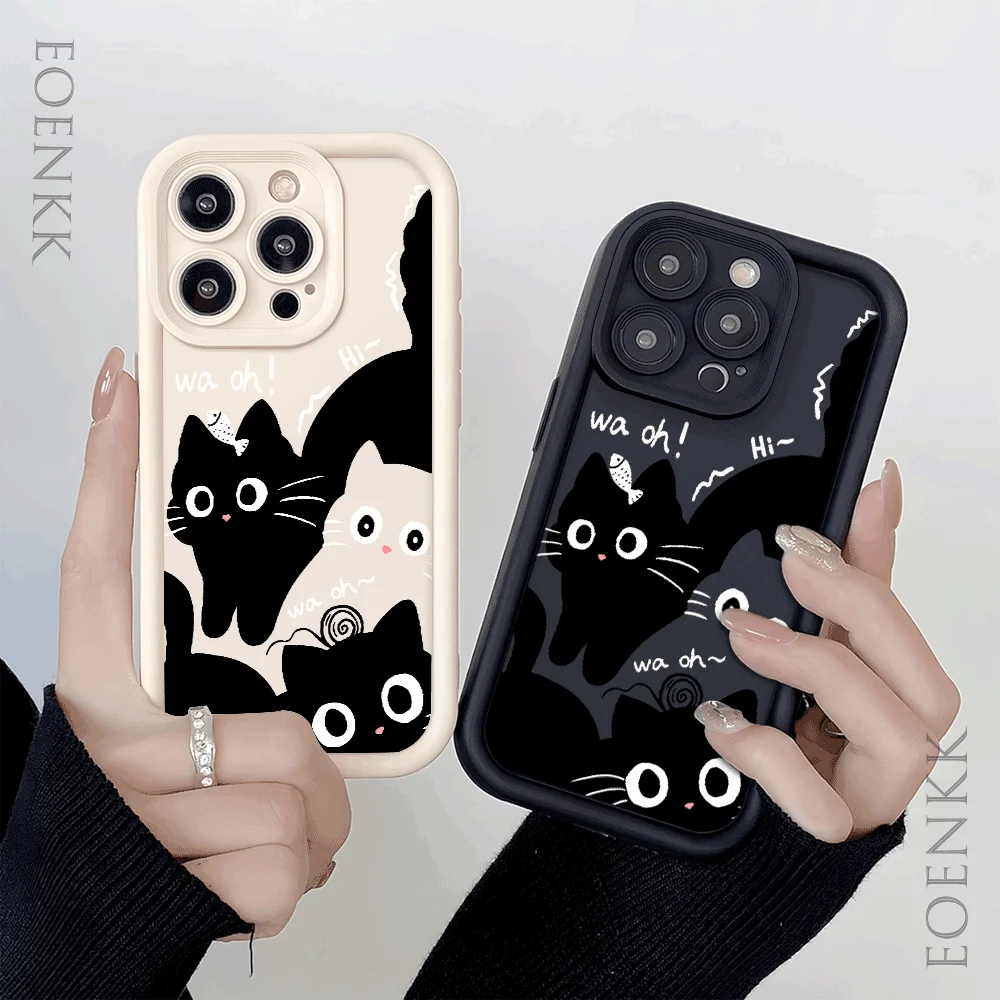 Cute Cartoon Cat Silicone Phone Case For iPhone 15 Pro Max 14 13 12 11 XS Max X XR Mini 7 8 Plus SE 2020 Shockproof Soft Cover