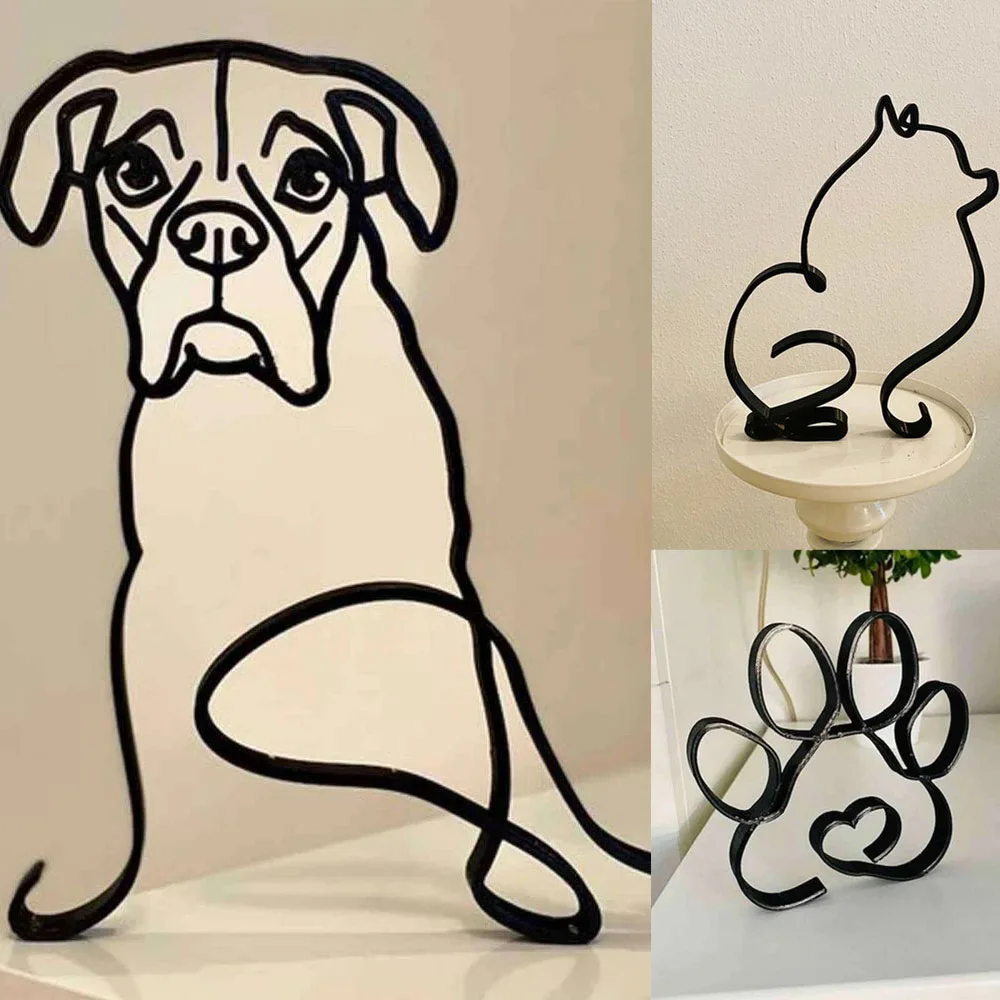Dog Art Sculpture Metal Dog Abstract Dog Wall Art Decor Minimalist Art Iron Figurines for Office Desktop Home Decoration Cute Mi