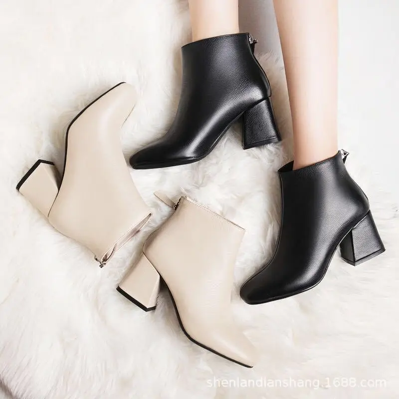 High Heels Ankle Women Winter Boots Thick with 2024 New Autumn Square Head British Women's High-low Heel 3.5cm 5.5cm 7cm