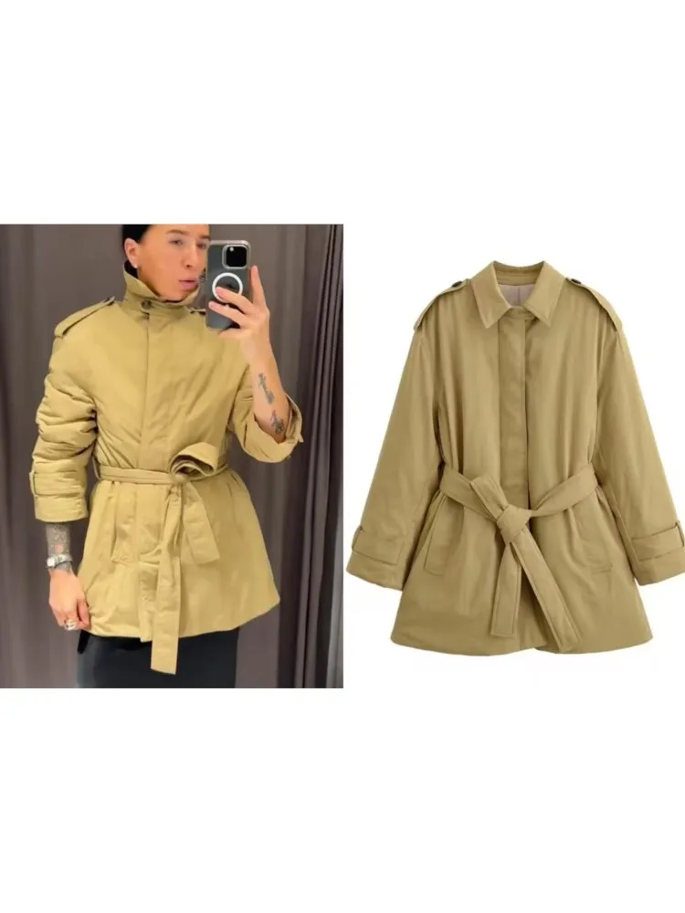 

Осенняя стеганая ветровка с поясом, женская повседневная офисная женская куртка с рукавами на плечах, верхняя одежда, женские топы с длинными рукавами