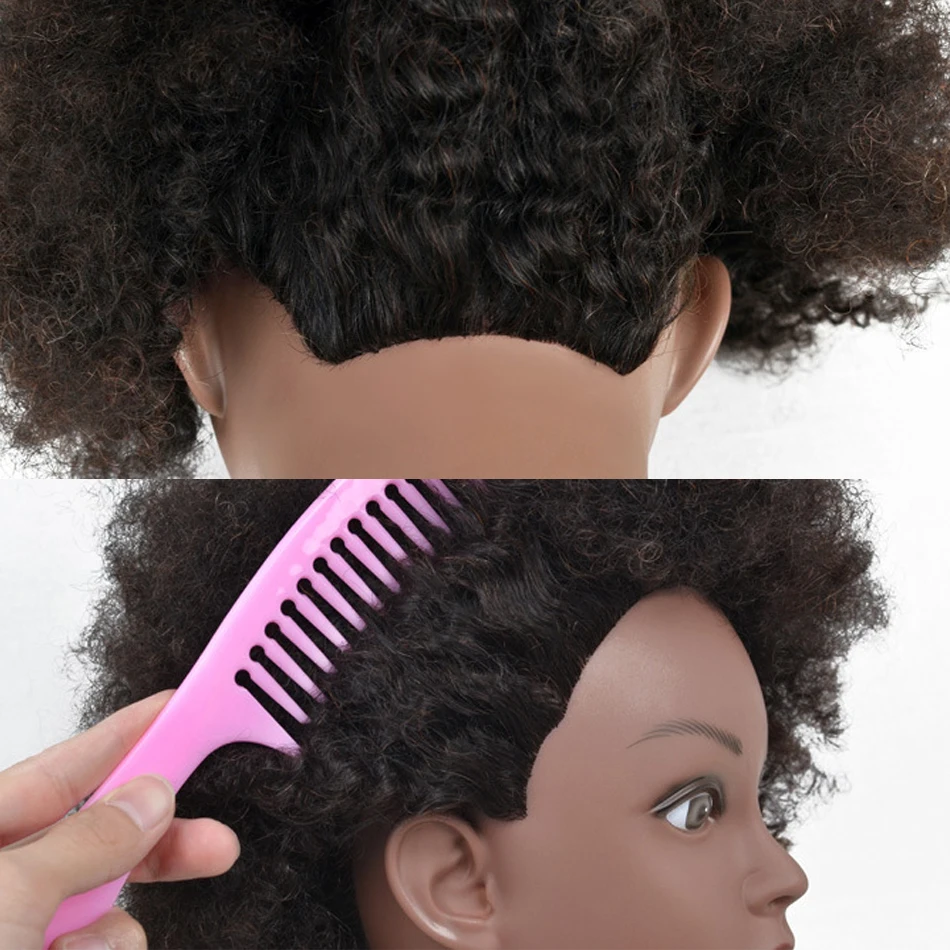 Afro Mannequin Hoofd 8 inch 100% Menselijk Haar Traininghead Styling Hoofd Vlecht Haar Poppen Hoofd voor Oefenen Cornrows en Vlechten