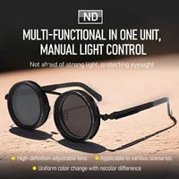 Gafas de sol redondas polarizadas ND9, gafas de sol con atenuación ajustable Steampunk para hombres y mujeres, gafas de pesca Retro Punk para exteriores con estuche