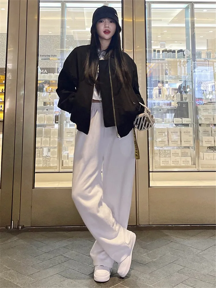 เสื้อแจ็คเก็ตเบสบอลผู้หญิงทรงหลวม สไตล์เกาหลี ผ้าฝ้ายให้ความอบอุ่น ซับในยาว ซิปปิด สี