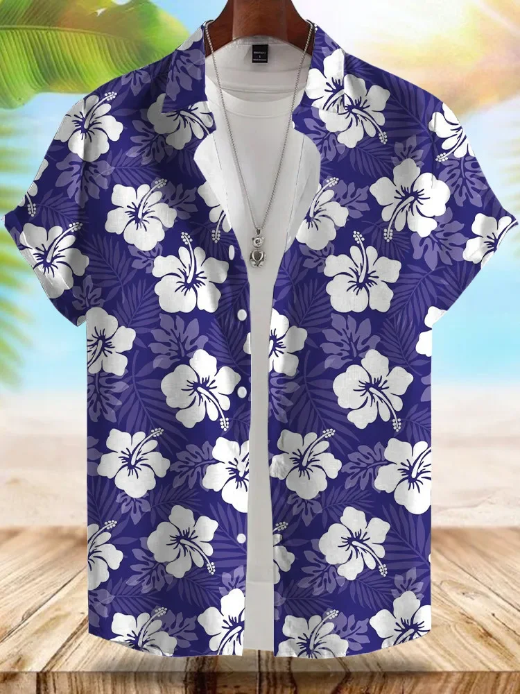Beach Hawaiian Men's Floral Shirt Summer Casual Men's Short-Sleeved Shirt Outdoor Beach Loose Comfortable Men's Shirt