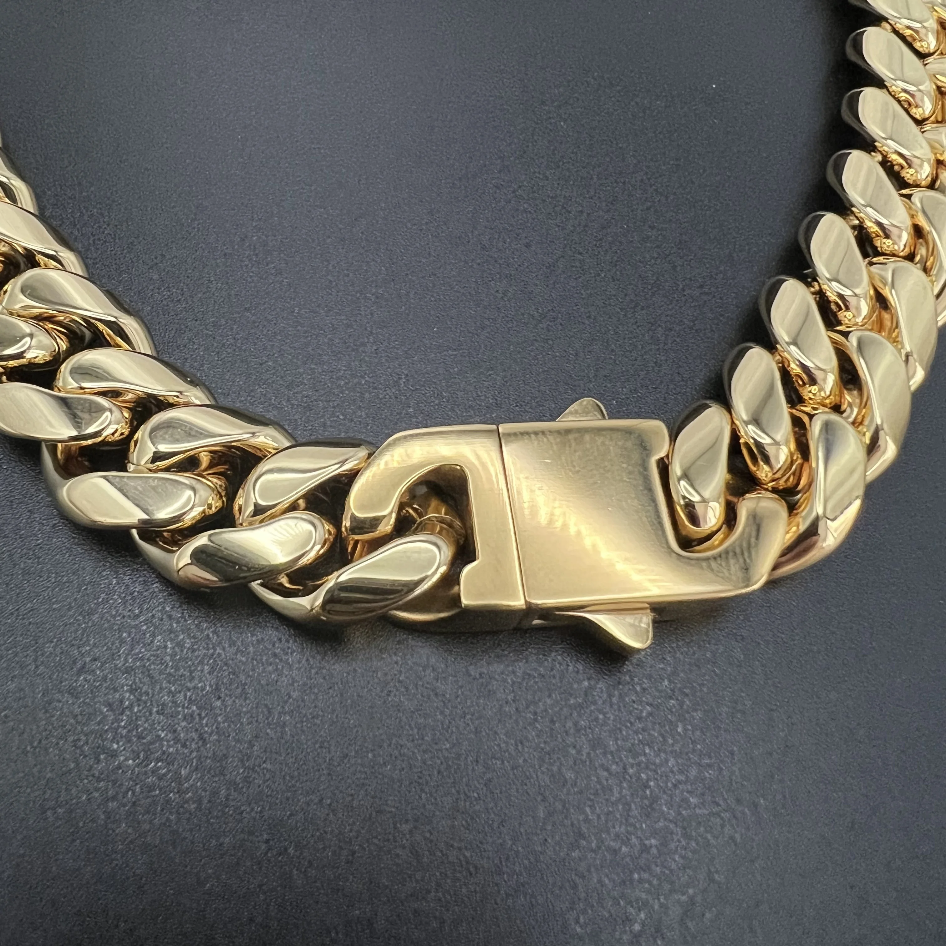 14mm 18K Gold 5-Time Plated Premium Durable Cuban Chain(Push Button)