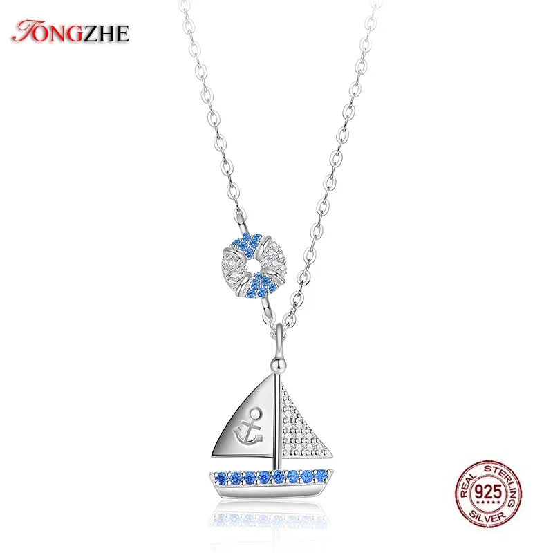 TONGZHE Charms Custom Necklace Anchor Boat Sailor Women Original 925 Sterling Silver Necklace Choker Long Chain Bohemian Jewelry