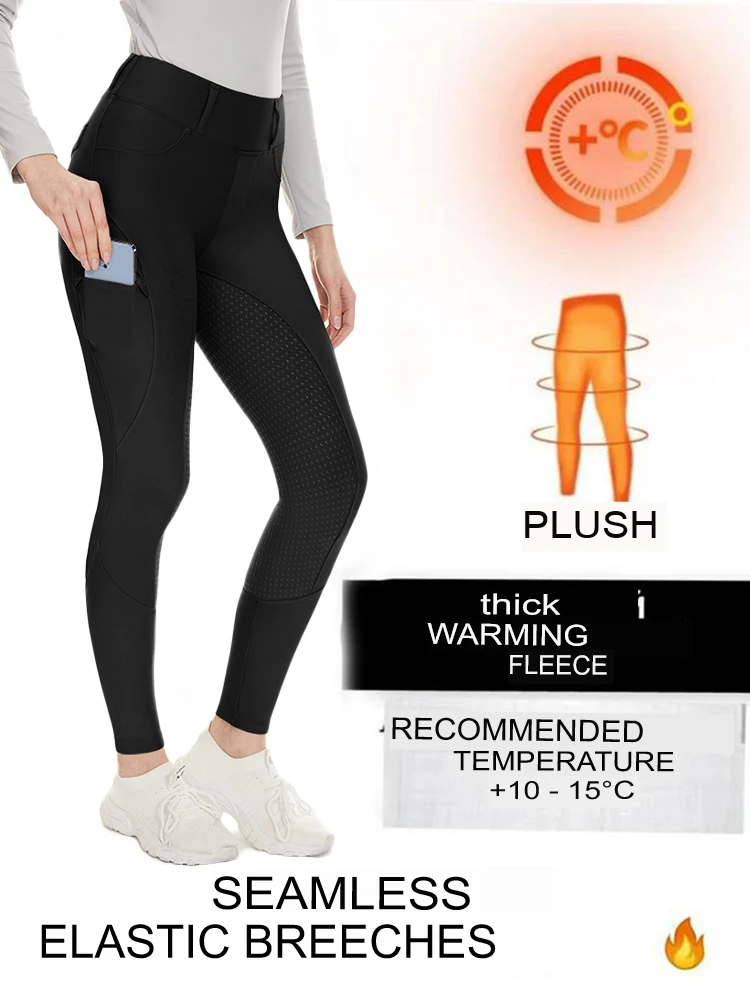MXLLINA Winter Warm Equestrian Pants Women Horse Breeches Plus Velvet Sports Tights Non-Slip Full All Silicone Riding Leggings
