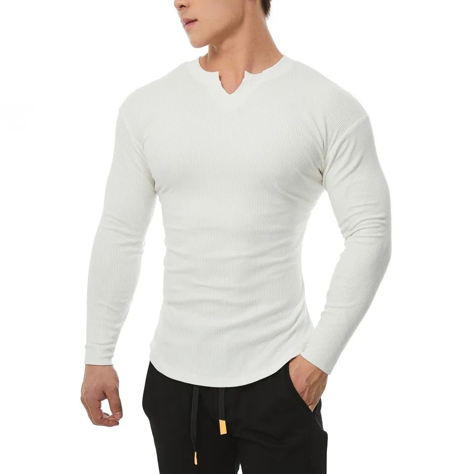 Sports long sleeve T-shirt men's V-neck tights, moisture wicking, high stretch iron training, running fitness base shirt