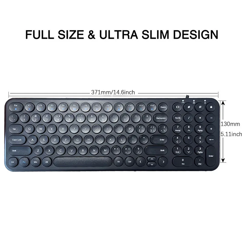Teclado ergonómico con cable silencioso, dispositivo de escritura redondo Retro de 100 teclas, USB, Plug and Play, para ordenador portátil/escritorio, negro