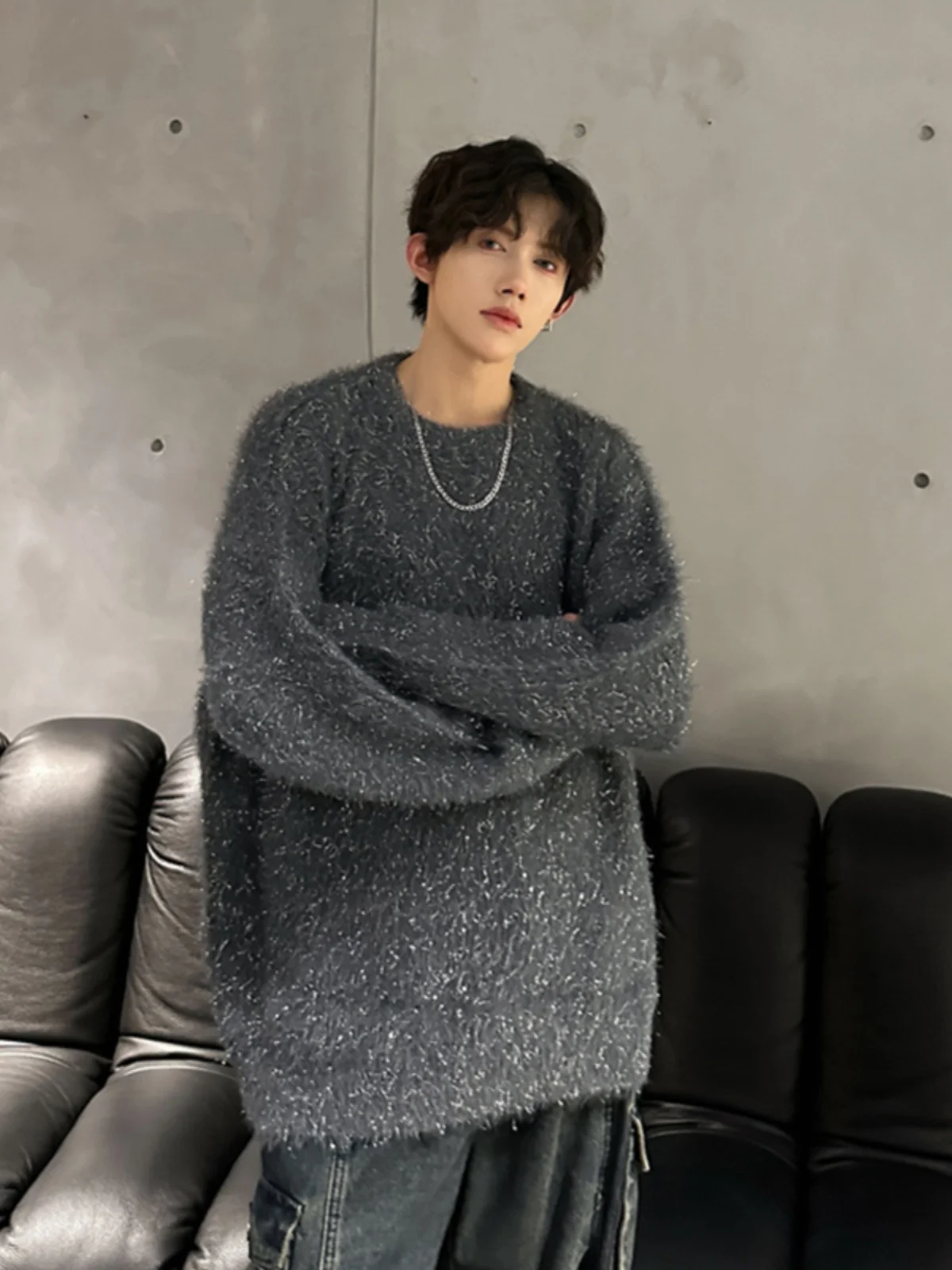 

Мужской шерстяной свитер Laid-ba Silver Silk Fur Knitwear: осенне-зимняя коллекция, премиум-класс, свободный крой, элегантный стиль, повседневная одежда