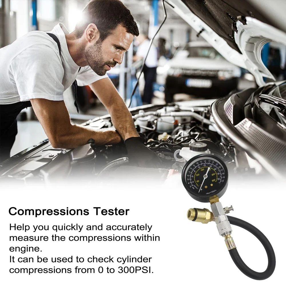 Engine Cylinder Compressions Tester Kit 0-300PSI Pressure Gauge Check Test Tool Automotive Repairing Tool