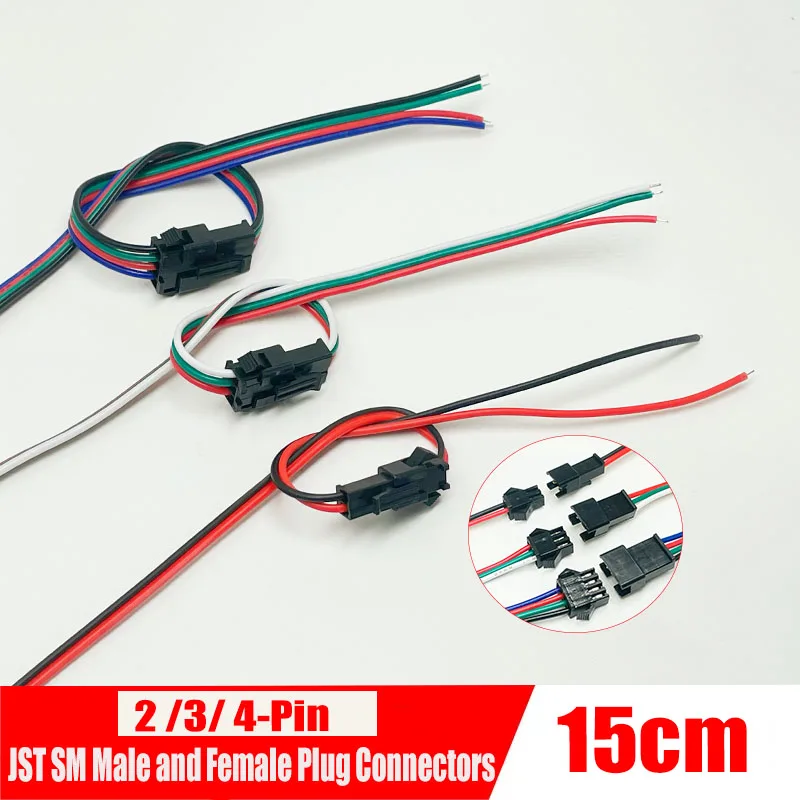 2/3/4 Pin JST SM Miniature Male and Female Plugs LED Connector for WS2812B WS2812 WS2811 LED Strip Strip 15cm Wire Connector