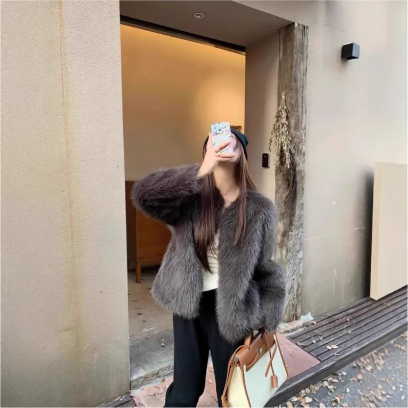 معطف فرو أنيق جديد مختلط للنساء والقطن