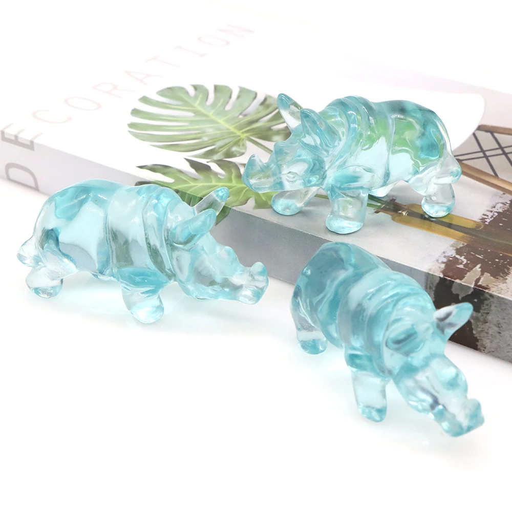 Natural Blue Sodalite Rhinoceros Figurine, Healing Crystal Sculpture, Fengshui Reiki, Rhino Animal Statue, Home Decor Gift, 3