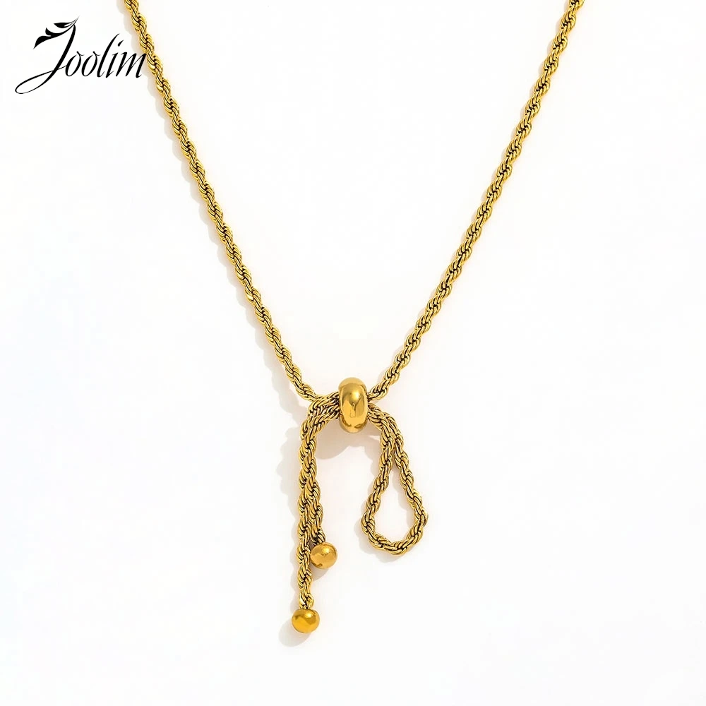 

Joolim Jewelry Wholesale Waterproof Vintage Fashion Twist Chain Sweety Cute Bow Pendant Stainless Steel Necklace for Women