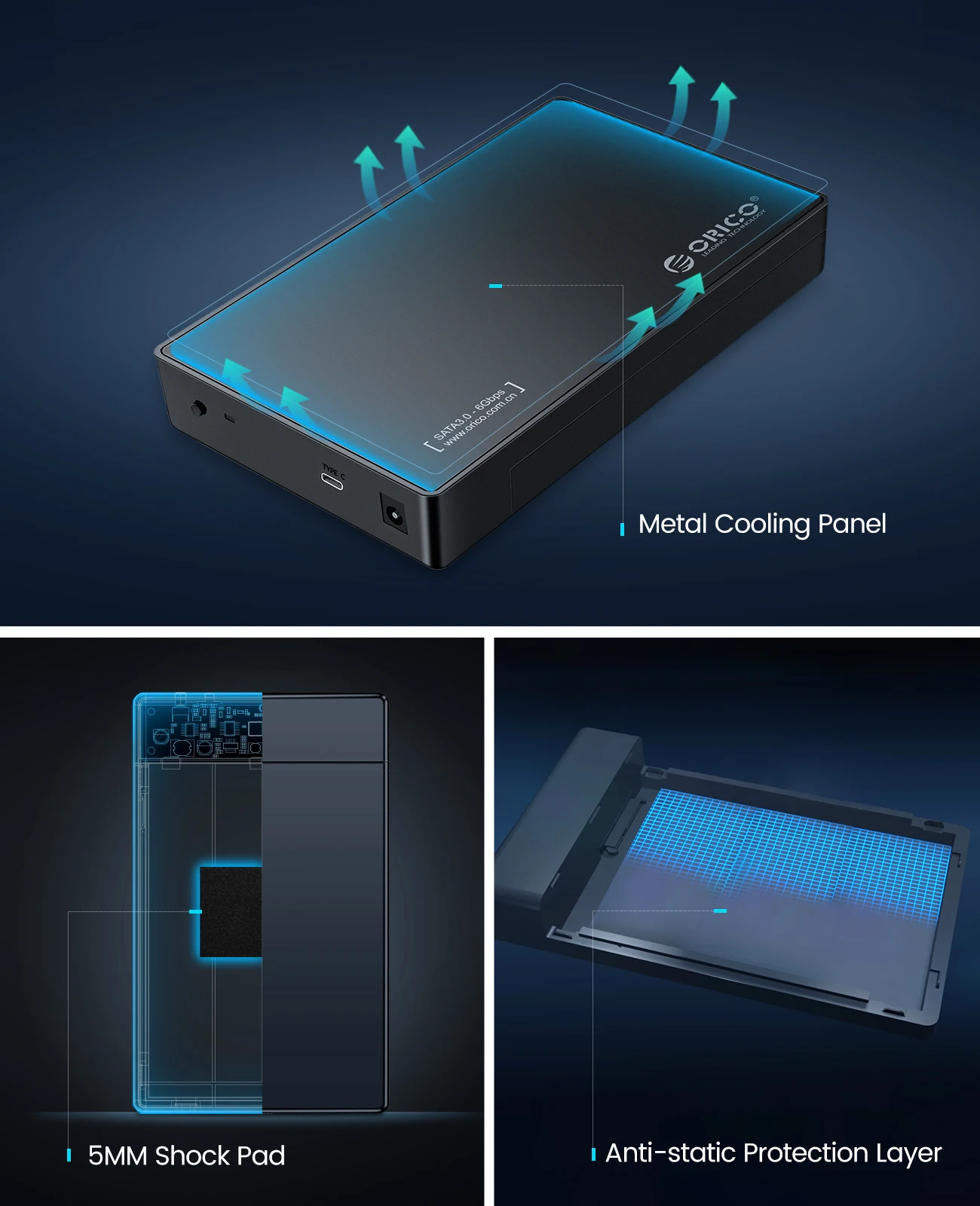 Orico 3,5 Zoll externes Festplatten gehäuse Typ C Sata zu USB 3,0 HDD-Gehäuse für 2.5/3,5 Zoll SSD-Disk HDD-Box-Gehäuse Unterstützung Uasp