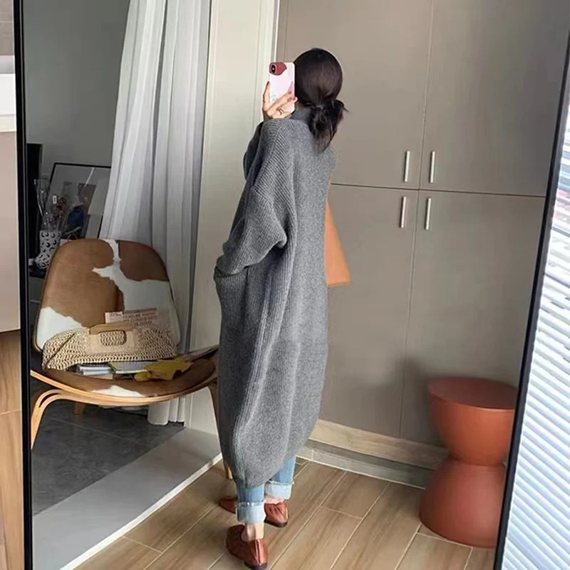 2024 New Vintage Thicken Warm Solid Winter Sweater Coat Loose Long Cardigan Women Korean Style Casual Knit Cardigans 