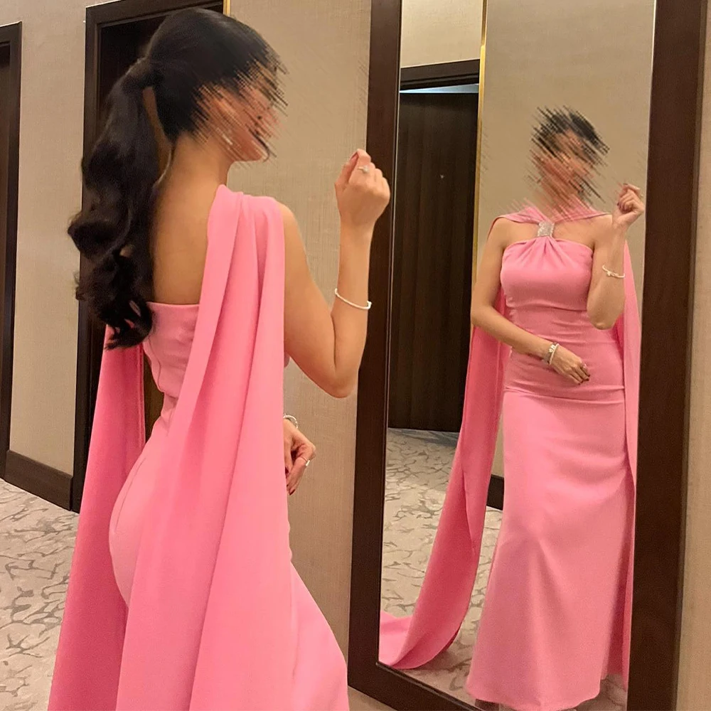 

2024 Prom Dresses for Women Pink Mermaid/Trumpet Elegant Formal Party Gowns Long Sleeveless Draped Backless Simple Evening Dress