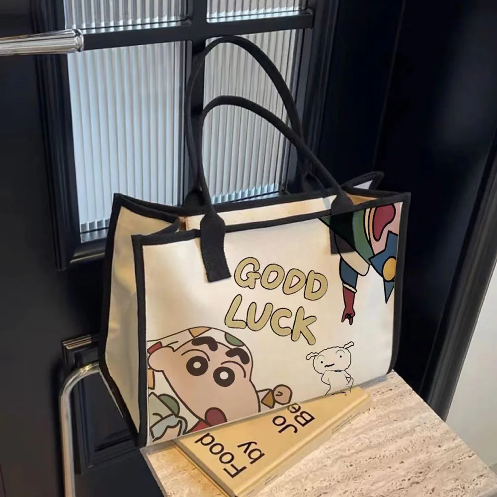 Crayon Shin-Chan Anime Canvas Bag Cartoon Handbag Large Capacity Tote Casual Fashion Commuter Satchel Backpacks Gift for Friends