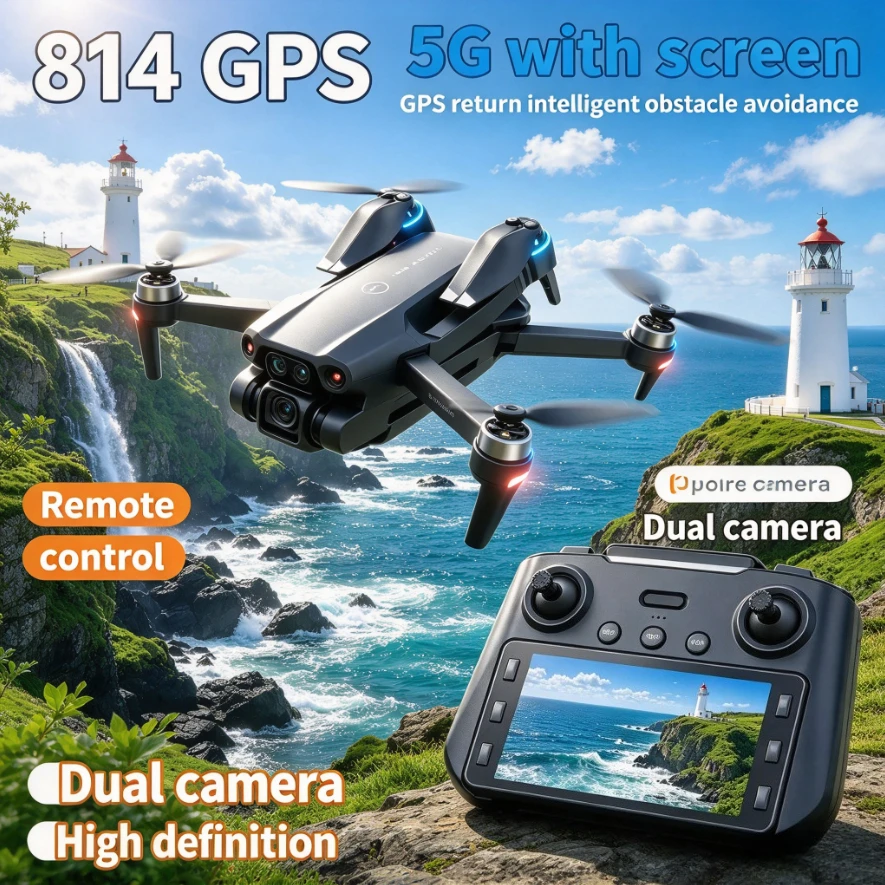 Original 814 GPS Foldable RC Drone HD Aerial Camera Optical Flow Hover Intelligent Obstacle Avoidance Auto Return Quadcopter