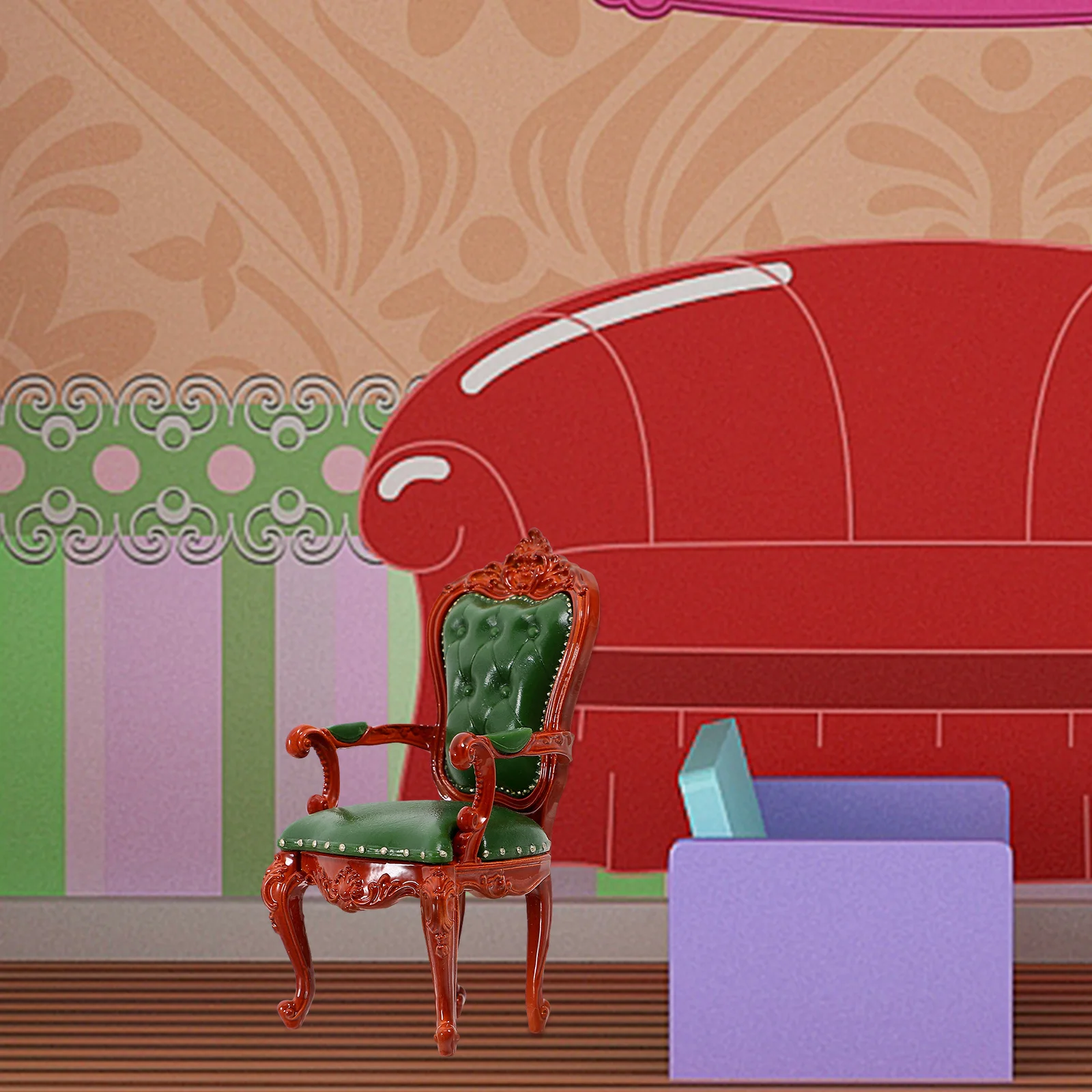 

Green Backrest Chair Miniature Furniture Vintage Style Smooth Surface for Mini House Decor DIY Scene Layout Micro