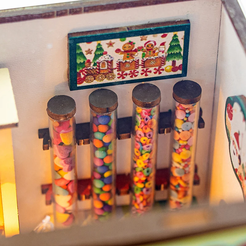 DIY Drewniany Domek dla Lalek Domki Cukierkowe Model Miniaturowy Zestaw Mebli Zabawka do Składania 3D dla Dzieci Dorosłych Prezent na Boże Narodzenie Casa