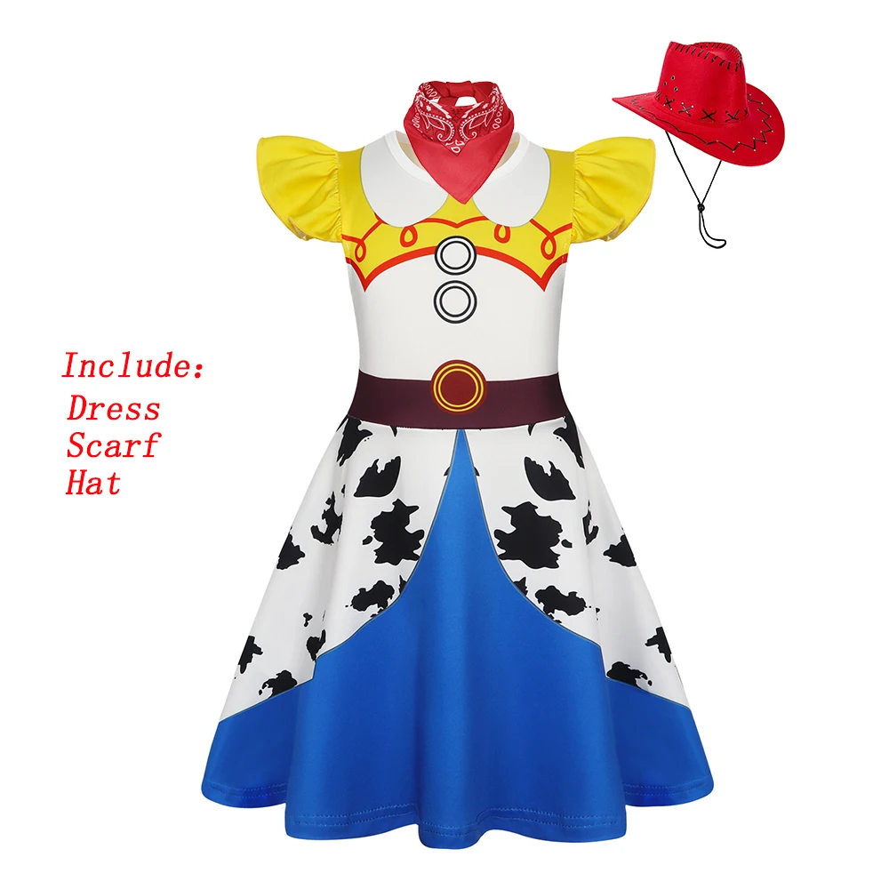 Halloween Toy Story Girls Jessie Dress Up Birthday Party Cowgirl Cowboy Western Hat Scarf Fancy Toddler Kids Masquerade Costume view 4