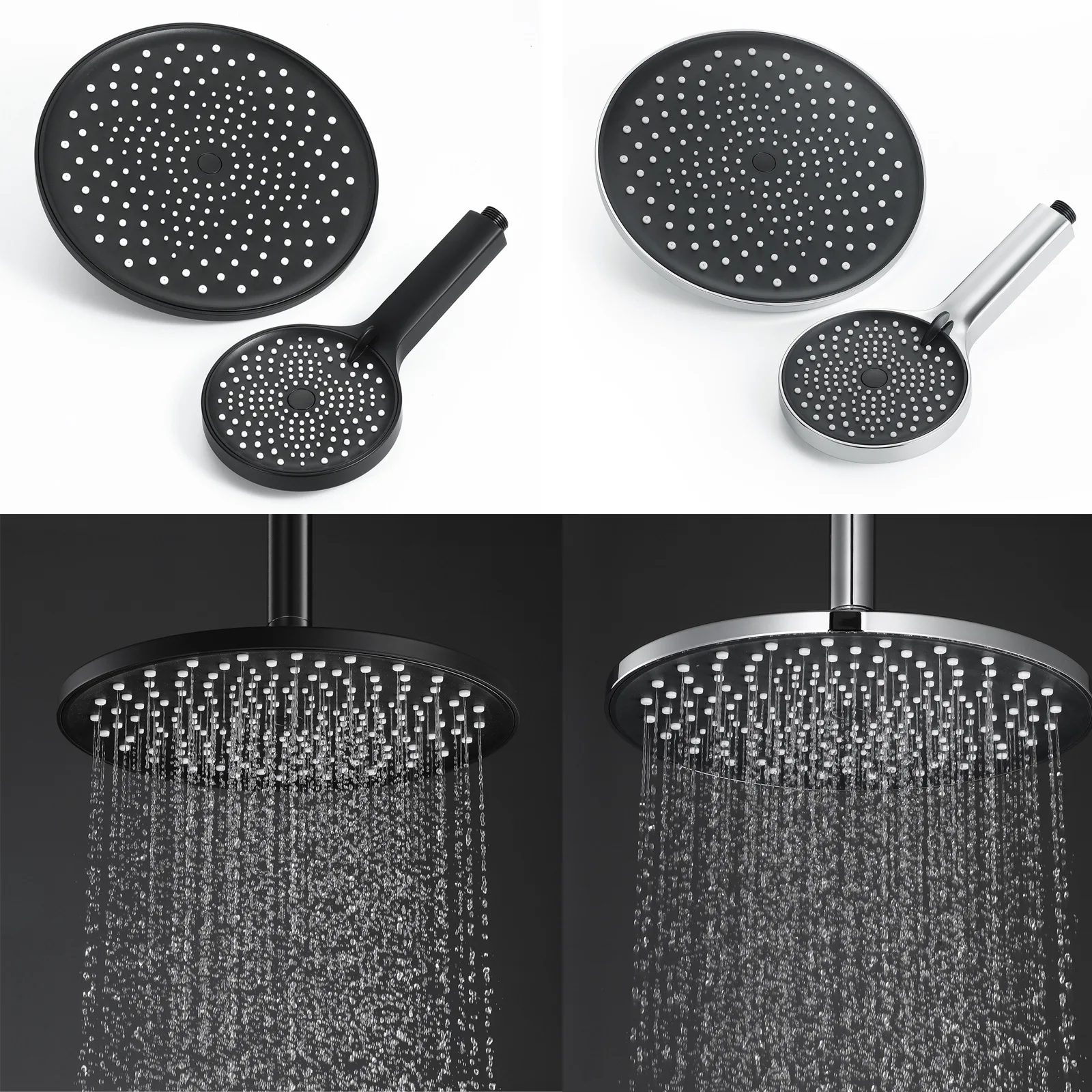 

Bathroom Home Hand Shower Chrome Three-Function Shower Round Shower Head ABS+ Top Spray