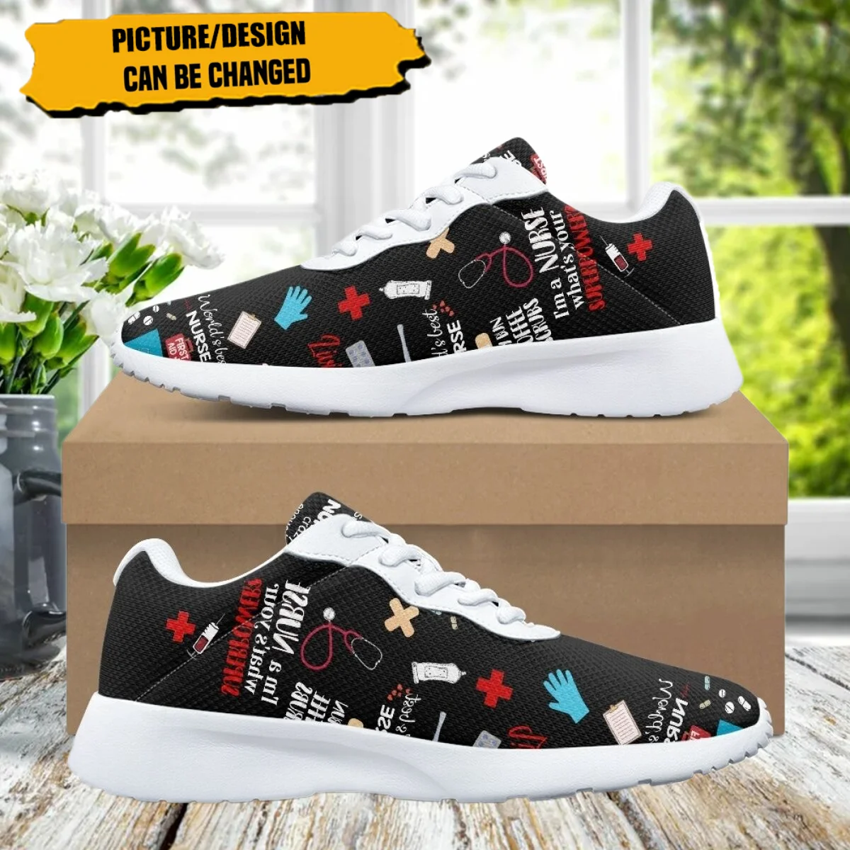 

Cartoon Nurse Pattern Women's Training Running Shoe Cozy Lace-Up Flats Durable Gym Teen Sneakers Print On Demand tenis masculino