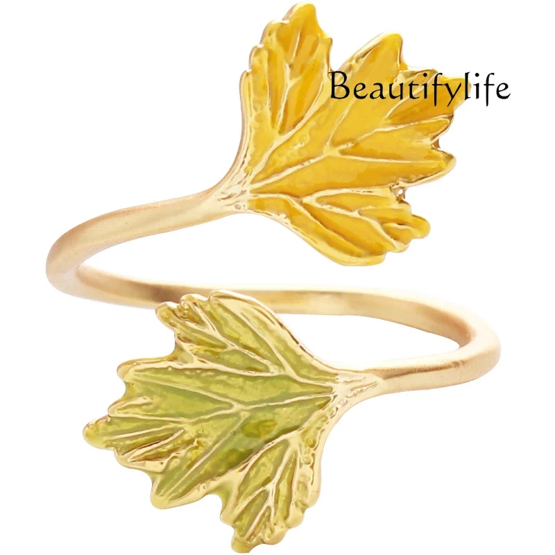 High-end literary and retro Mori maple leaf fresh age-reducing ring enamel drip glaze