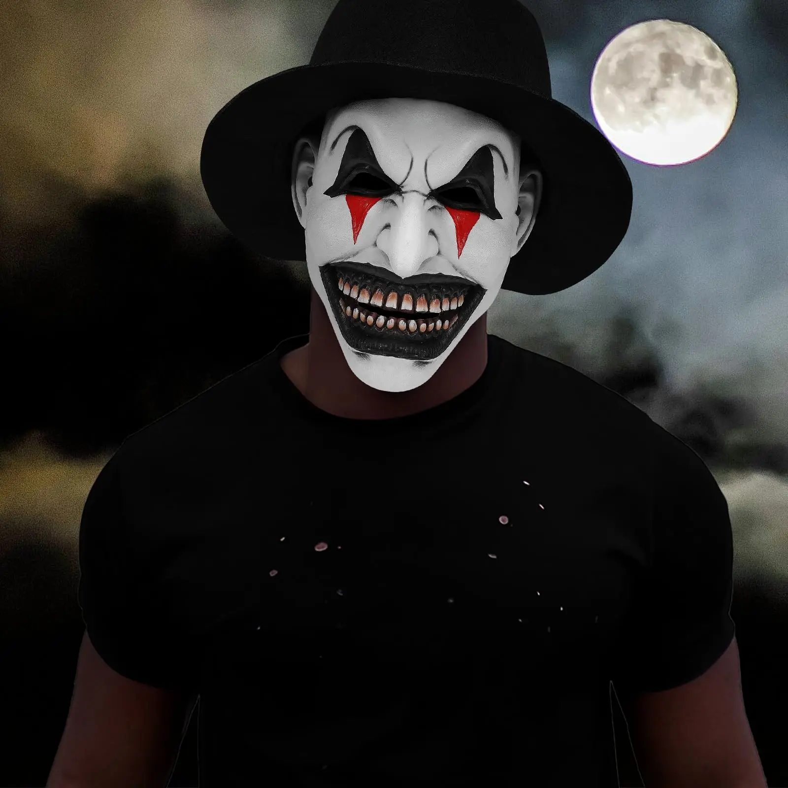 Masque de Clown effrayant pour adultes, masque souriant tueur effrayant avec chapeau, accessoires de Costume de démon maléfique d'halloween pour hommes et femmes