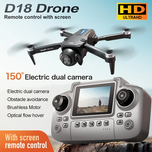 D18 Mini Drone De Pantalla 150 °   ESC Cámara Dual fotografía aérea HD flujo óptico sin escobillas Control remoto avión Quadrotor regalo