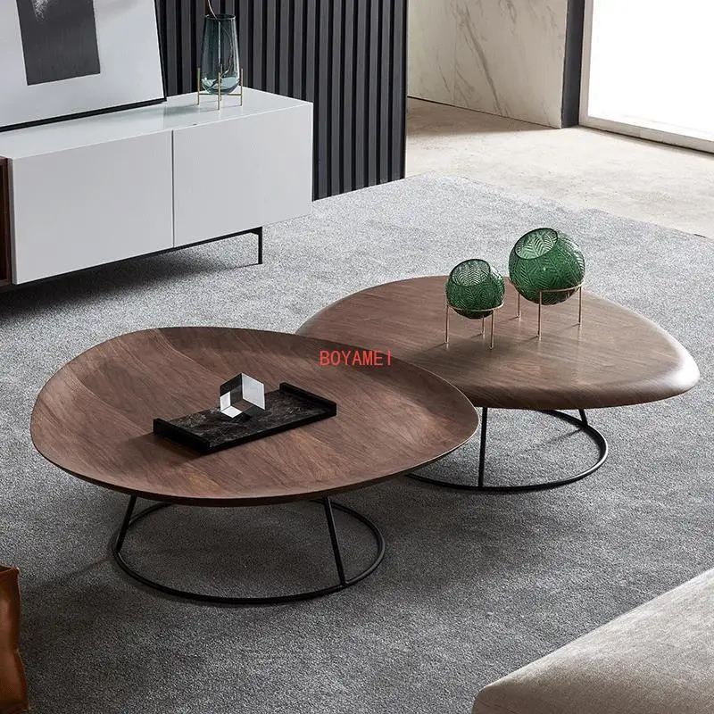 Nordic style light luxury coffee table modern simple oval personality creative living room small huxing walnut furniture